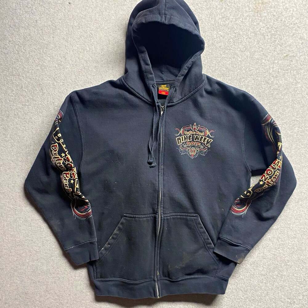 Hot Leathers Daytona Beach Bike Week 2015 Mens Black Full Zip Graphic Hoodie L